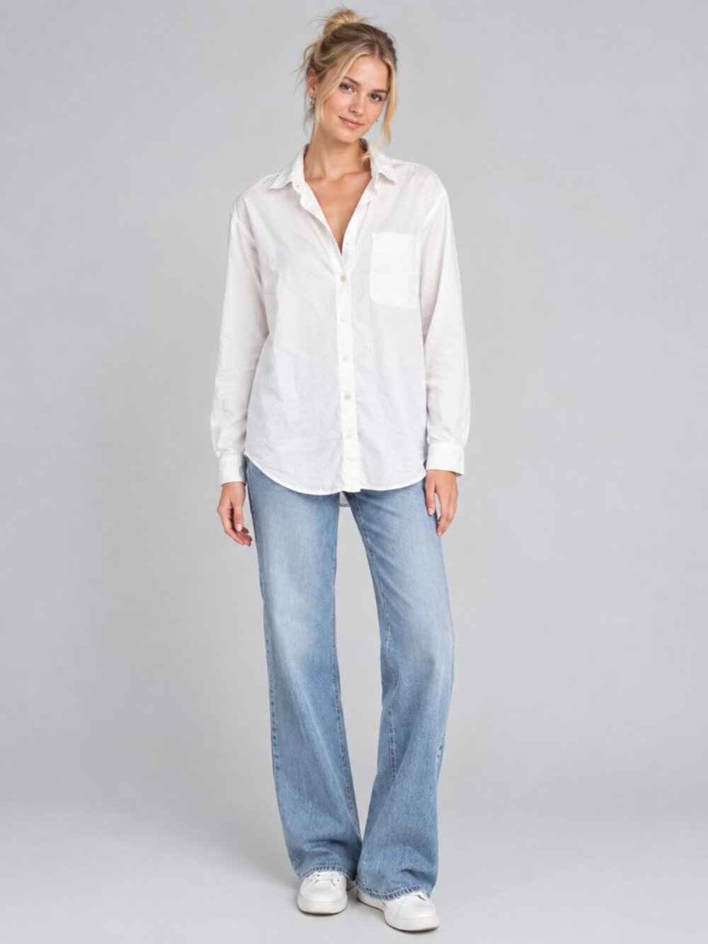 2/$30 a new day Shirttail Long Sleeve Button-Down Shirt White Small #A4684